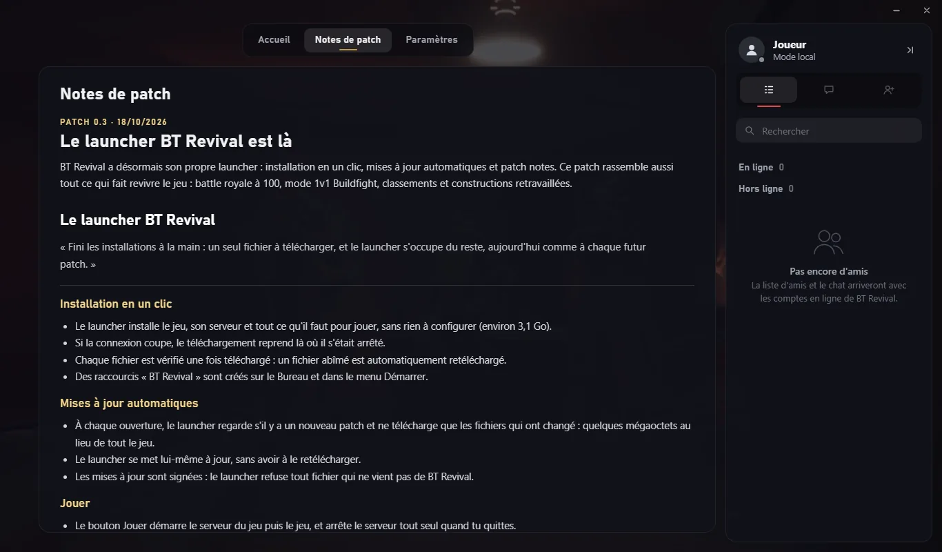L'onglet Notes de patch du lanceur, avec le dernier patch